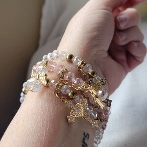 Stretchy Crystal Bracelets with Cross Charms Set Of 3